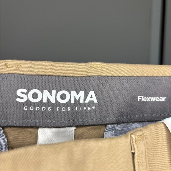 SONOMA NEW Slim Flexwear Flat Front Chino Mens 31 x 32 Tan Stretch - Picture 6 of 7